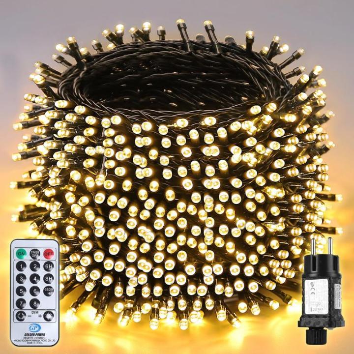 Lichtsnoer van 60 m, 1000 leds, 31 V, kerstverlichting voor buiten, met afstandsbediening, waterdicht, lichtketting met 8 modi en geheugen voor binnen, tuin, balkon, dennenboom, wa