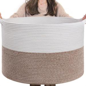 XXL grote wasmand, opbergmand voor kinderkamer, wasmand voor kinderen, grote kerstboommand, mand voor dekens, 55 x 35 cm, wit en bruin