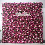 Lila Rosenblüten-Wand, Grünes Blatt, Blumenarrangement, Blumen-Wandpaneel-Set, Künstliche Wandblumen-Hintergrund, 3D-Seiden-Hortensien-Rosen-Blumenpaneel Für Fotohintergrund, Z