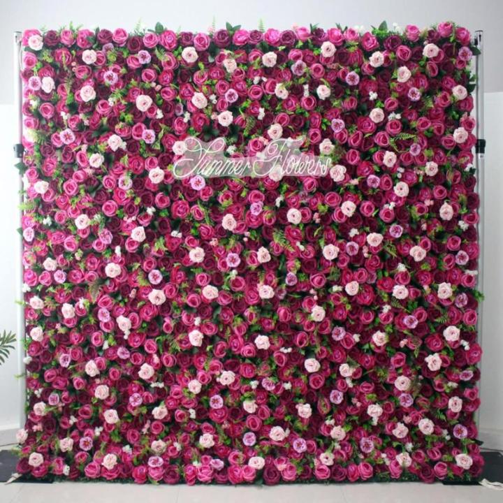 Lila Rosenblüten-Wand, Grünes Blatt, Blumenarrangement, Blumen-Wandpaneel-Set, Künstliche Wandblumen-Hintergrund, 3D-Seiden-Hortensien-Rosen-Blumenpaneel Für Fotohintergrund, Z