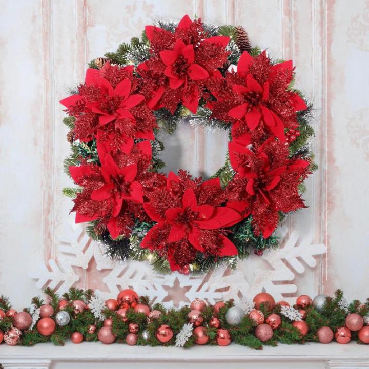 12 Weihnachtsstern-Weihnachtsdekorationen Weihnachtsbaum-Blumendekorationen Mit Clips Und Stielen Künstliche Weihnachtssterne Für Weihnachtskranz-Partydekorationen