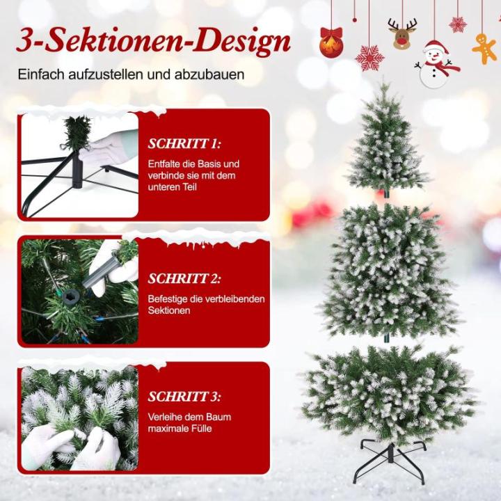 Kunstkerstboom van PE en pvc, 180 cm, met sneeuw, 1000 takuiteinden, eenvoudige montage, metalen gewrichten en inklapbare standaard, kerstboom voor kantoor, thuis, winkel, feest, v