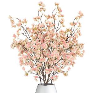 4 stuks kunstkersenbloesem, takken, roze perzikbloemen, 100 cm, kunstbloemen, bulk, lente, zijden bloemen, planten, bundel, lange stelen voor bruiloft, feest, tafel, vaas, decorati