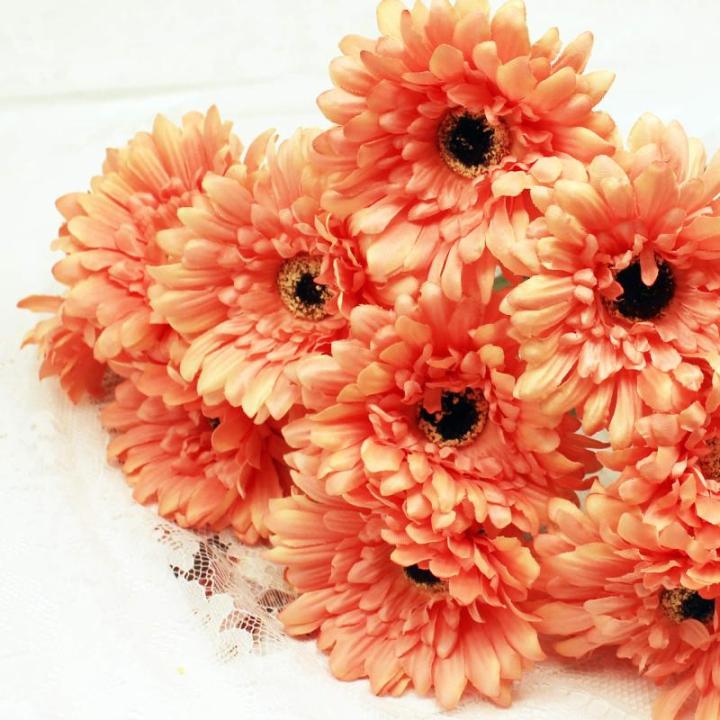12 STKS Kunstmatige Gerbera Bloem Enkele Stam Bloei Boeket Plastic Zijde Nep Decoratieve Flora Outdoor Indoor Thuis Tuin Kantoor Hotel Bruiloft Party Oranje