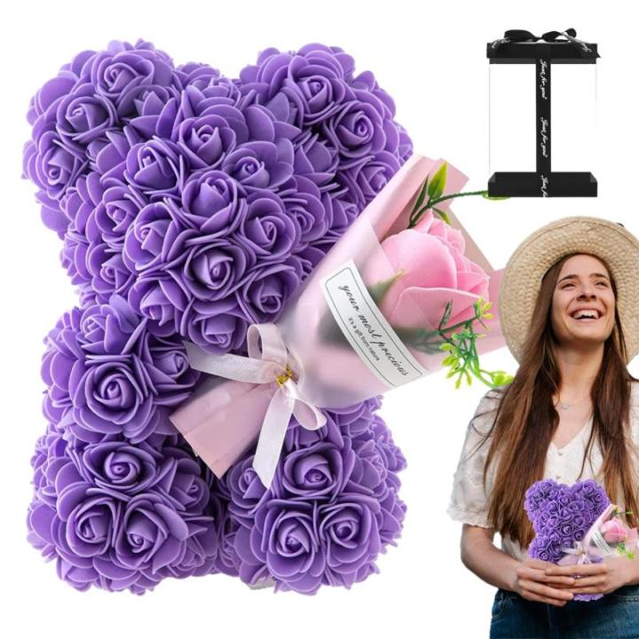 Valentijnsdag rozenbeer cadeau voor haar rozenbeer schattige teddybeer, kunstrozenbeer met rozenboeket, romantische rozen teddybeer cadeau voor Kerstmis