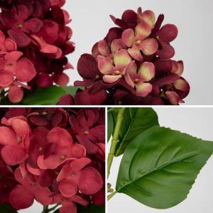 Set van 3 kunstmatige hortensia's als echte esdoortensia, 73 cm, donkerrode decoratieve bloemen, kunsttakken voor bloemstuk, thuis, resto herfstdecoratie