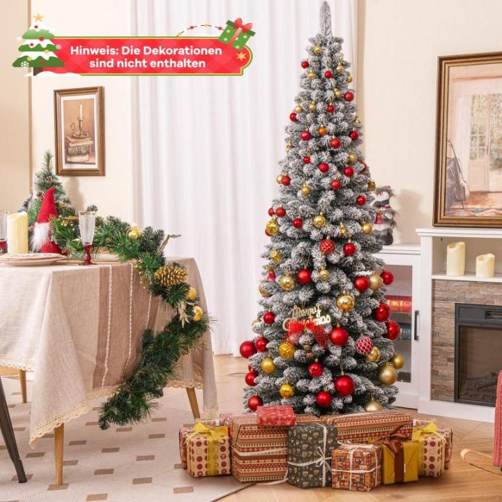 Kunstkerstboom, potlood, 180 cm, dennenboom met sneeuw, kerstboom met 460 takken en inklapbare metalen standaard, slanke kunstboom, Kerstmis voor thuis, op kantoor (groen)