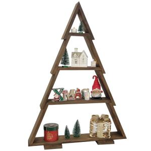 Weihnachtsbaum aus Holz Weihnachtsdekoration XXL 110x67cm, stehend Baum mit 4 Regalen für Ornamente. Handgefertigte Dekoration außen und innen. Weihnachtsbaumfigur. Dunkelbraun -