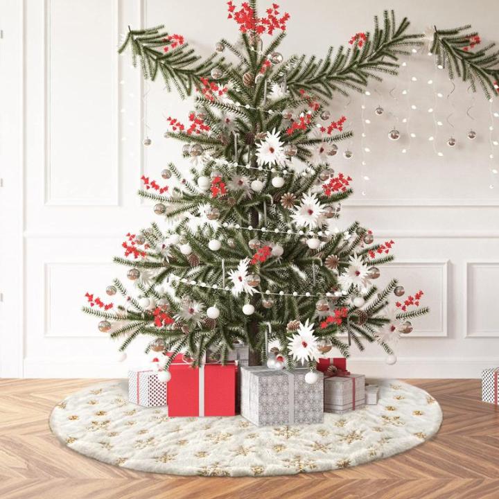 Kerstboomdeken, 120 cm, kerstboomdeken, wit, voor sneeuw, kerstboomdecoratie, dennenboomdeken met sneeuwvlokken, pailletten, tapijt, rond, voor vrolijk kerstfeest, deken, rok, deco