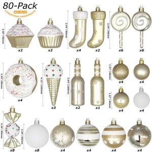 80-pack geassorteerde onbreekbare kerstbalversieringen set decoratieve Hangers met herbruikbaar handgeschenkpakket voor kerstboom