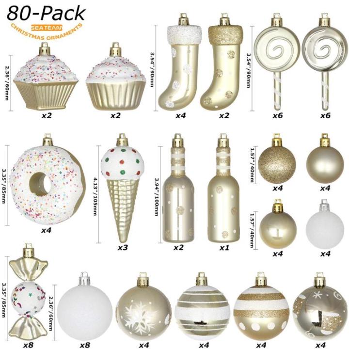 80-pack geassorteerde onbreekbare kerstbalversieringen set decoratieve Hangers met herbruikbaar handgeschenkpakket voor kerstboom