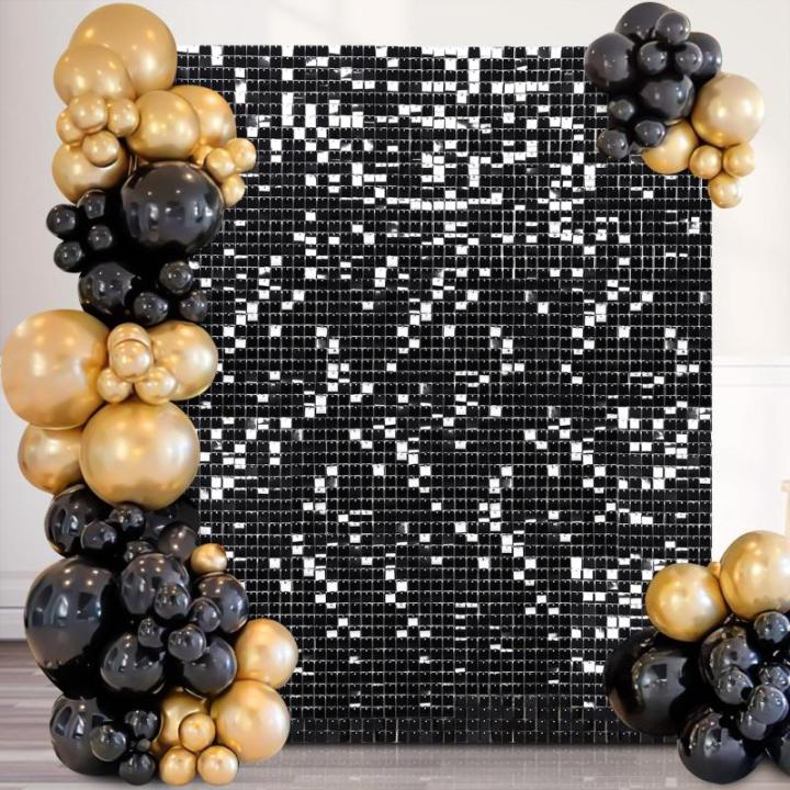 Schwarzer schimmernder Wandhintergrund mit Pailletten, 24 Paneele, glitzernder Hintergrund, 3D-Wand für Party, Geburtstag, Halloween, Verlobung, Dekorationen