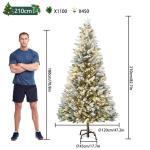 Kunstkerstboom, kunstkerstboom met verlichting, 210 cm, natuurgetrouw, met flockpunten en metalen houder, kerstboom, kerstdecoratie