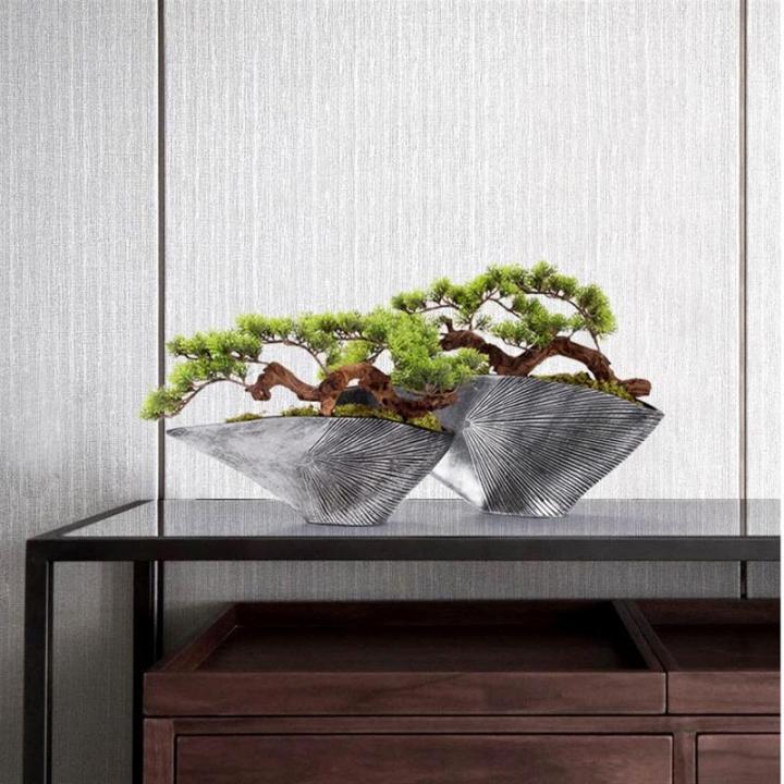 Künstlicher Bonsai-Baum Künstlicher Bonsai-Baum, Kunsttopfpflanze, Tischaufsteller, Kunstbonsai, japanische Kiefer, Bonsai-Kunstpflanzen mit Harzschalen-Pflanzgefäß for Heimdek