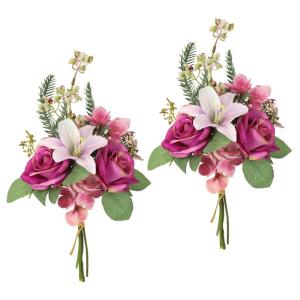Kunstblumen-Strauß Rosen Lilien Hortensie 35cm 2er Set Blumensträuße Seidenblume Dekoblume Bouquet Hochzeit Blume Mittelstück Tischdeko unecht Grableger Grabschmuck Aufleger Gr