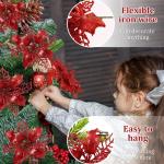 Kunstkerstbloemen, kerstboom bloemen met 15 clips, glitterbloemen, Kerstmis, kunstbloemen voor Kerstmis (rood)