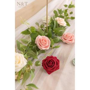 Kunstbloemen, rozen, 25 stuks, kunstrozen met steel, voor doe-het-zelf bruiloft, boeketten, bruid, woondecoratie, gemengd rood