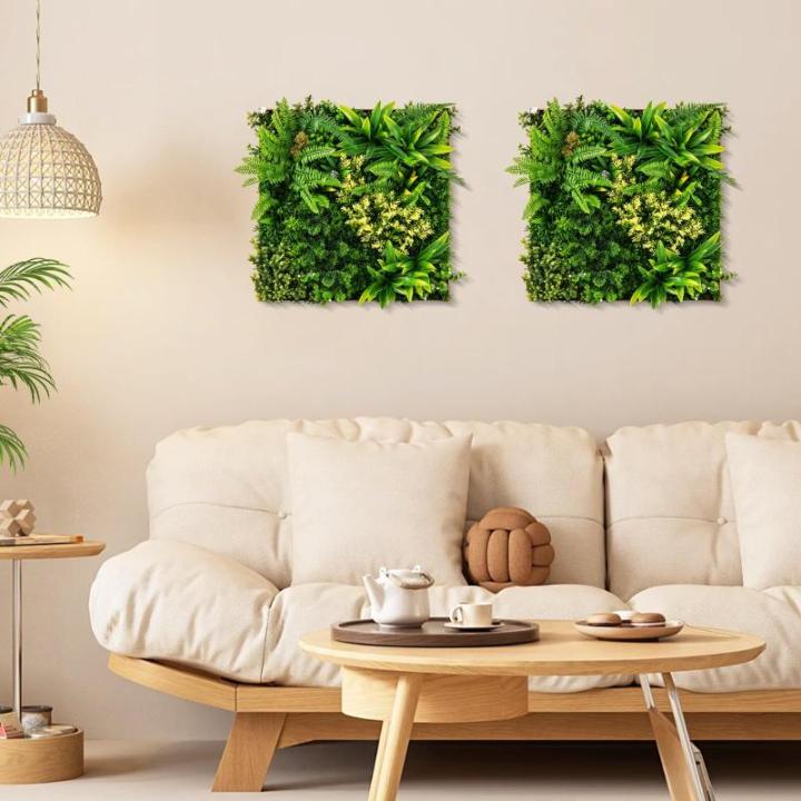 Set van 2 kunstheggen, plantenwand, 50 x 50 cm, panelen met veelzijdige kunstplanten, gesimuleerd gazon, wandpanelen, wandplanten, kunstplant voor muur, balkon, tuin, groen (11 soo