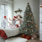 Nordmann Kunstkerstboom, 150 cm, met sneeuweffect, dennenappels en verlichting, dennenboom, kunstkerstboom met metalen standaard, snel op te bouwen klapsysteem, Nordmann-spar, moei