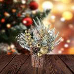 Mini-Weihnachtsbaum, künstlicher Tisch-Weihnachtsbaumschmuck mit Weihnachtsschmuck für den Innenbereich, Zuhause, Zimmer, Party, Weihnachtsdekoration (Champagner, 27 x 8,7 cm)