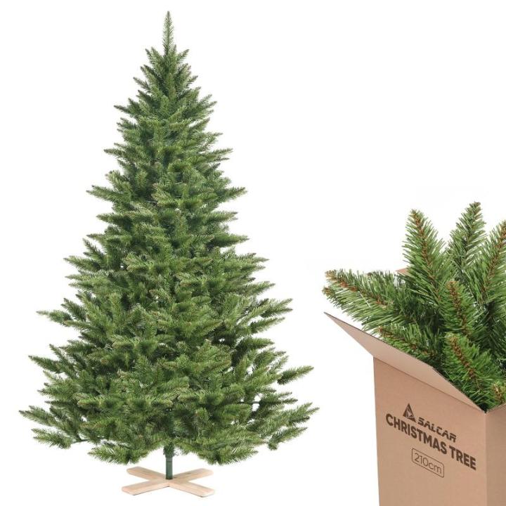 Kunstkerstboom 2,1 m, dennenboom met 760 takpunten en klapscherm, groene dennenboom met houten standaard, diameter 132 cm, extra grote boomdiameter