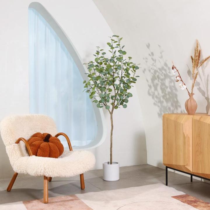 Eucalyptus Kunstplant, 150 cm, eucalyptus, decoratie voor binnen en buiten, moderne decoratie, , plastic planten in pot, voor thuis, slaapkamer, kantoor, tuin (2 stuks)