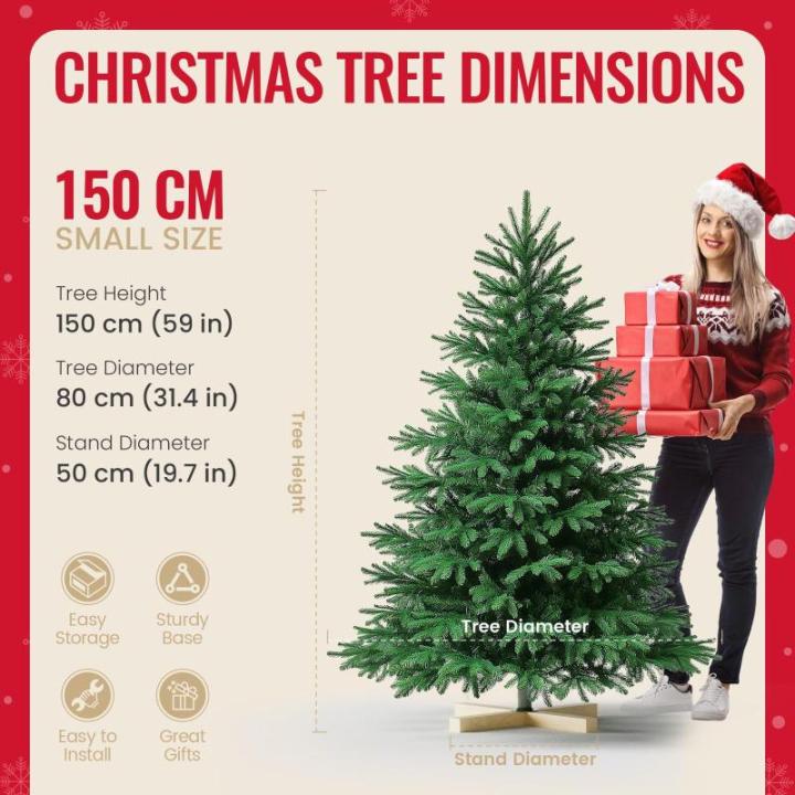 Kuro sagol Künstlicher Weihnachtsbaum Tannenbaum 150cm, Ø 80cm, 500 Spitzen, schwer entflammbar, realistischer Christbaum Tanne mit Ständer