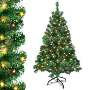 150cm PVC Kunstkerstboom Kerstboom met LED, met metalen standaard, voor Kerstdecoratie, Groen
