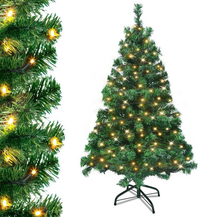Kunstkerstboom van pvc, 150 cm, met verlichting, 180 lampen, led-kerstboom, kunstkerstboom met metalen standaard, voor kerstdecoratie