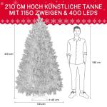 Miwa 2-in-1 kunstkerstboom met verlichting, inclusief 1150 takken en 400 leds en houten standaard, warm wit licht, buigbaar pvc + PE-punten, klapsysteem (2,1 m)
