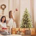 150cm Künstlicher Weihnachtsbaum mit 395 Grün PVC Spitzen & 55 Grün PE Spitzen Tannenbaum Christbaum mit Holzständer & Warmweiß LEDs für Weihnachten, Halloween, Hochzeit (mit