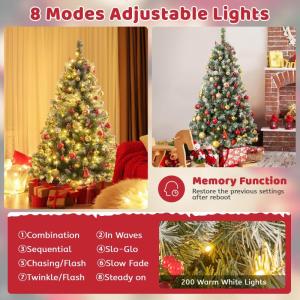 150/195 cm Künstlicher Weihnachtsbaum mit 200/420 LED-Lichtern und 8 Beleuchtungsmodi, Kunstbaum mit roten Ananas & Beeren, Christbaum mit Metallständer für Weihnachten (150 cm)