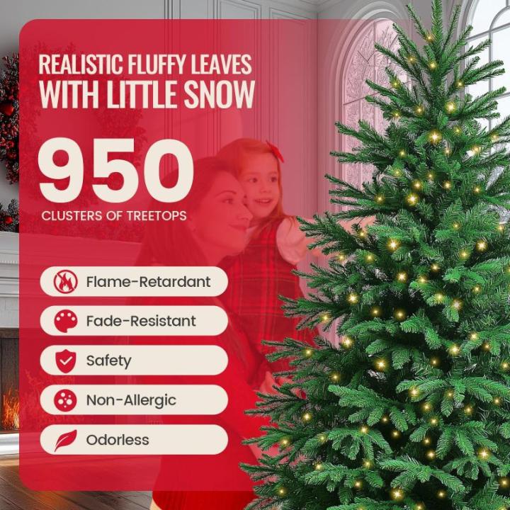 Kuro sagol Künstlicher Weihnachtsbaum Tannenbaum 180cm, Ø 95cm, 950 Spitzen, schwer entflammbar, realistischer Christbaum Tanne mit Ständer, Schnellaufbau Klapp-Schirmsystem
