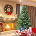Kunstkerstboom met verlichting, 274 cm, kunstkerstboom met 640 warmwitte en meerkleurige ledlampen, 8 lichtmodi, 2316 pvc-takpunten, opvouwbare metalen standaard
