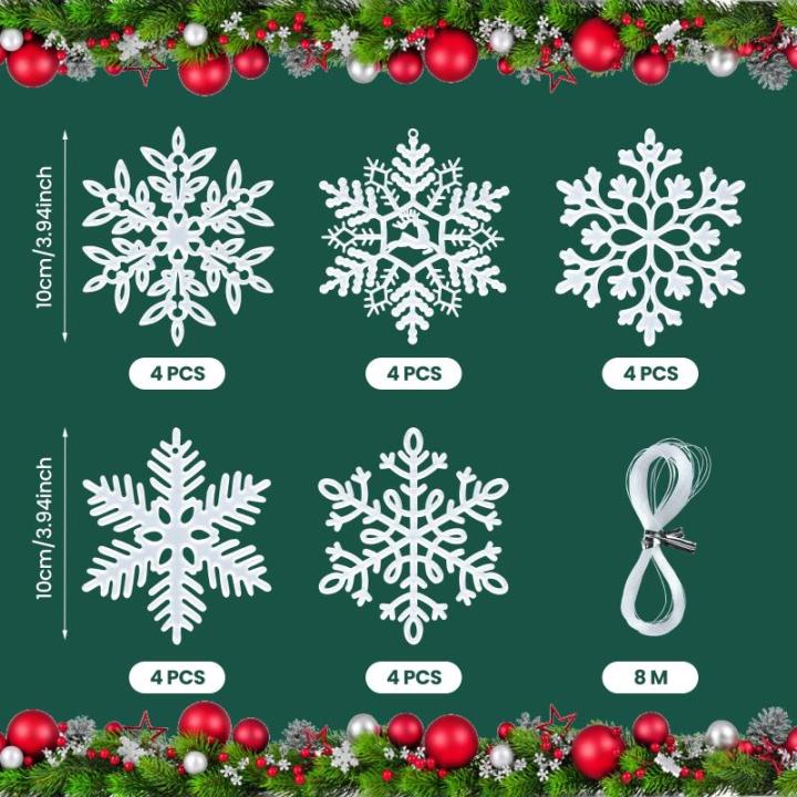 20 stuks sneeuwvlokken kerstboomdecoratie, kerstboomversiering, sneeuwvlokken, witte sneeuwvlokken, kerstboomversiering, hangende ornamenten voor kerstdecoratie