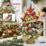 Mini-kerstboom met led, 45 cm kleine kerstboom, versierd met kunstsneeuw en ornamenten, mini-dennenboom voor kerstdecoratie (rood, zilver, goud)