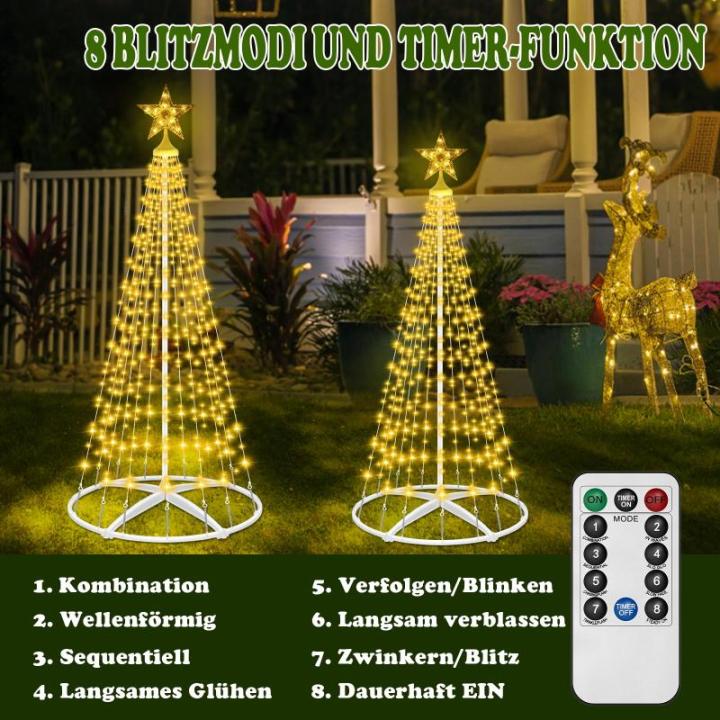 Kerstboom, metalen kegelvorm, 154 leds, lichtboom, 8 modi, timer, waterdicht, kerstverlichting, buitenverlichting, kerstverlichting voor tuin, balkon, kerstdecoratie buiten, warm w