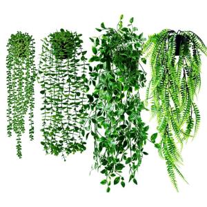 4 stuks kunsthangplanten met potten, , wijnstok, , hangende plastic hangplanten voor thuis, kamer, muur, rek, badkamer, kantoor, binnen, buiten decoratie