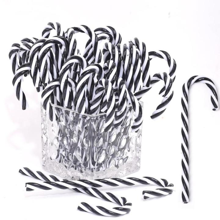 32 stuks kerstsnoepstok hangende ornamenten zwart en witte kerstboom hangende decoraties plastic gedraaide kruk ornamenten voor kerstambachten binnen buiten decor (15 cm geen gaten