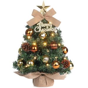 Mini-kerstboom Kleine kerstboom met verlichting, led, tafelkerstboom, klein, kunstzinnig versierd, voor kerstdecoratie, 40 cm, bruin met goud