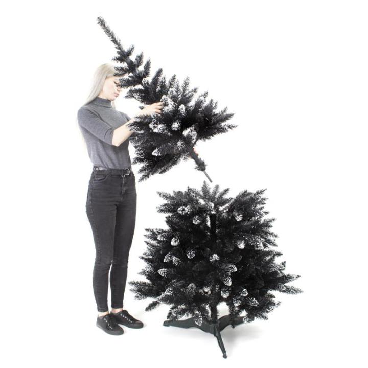 Kunstkerstboom met sneeuw, 220 cm, zwart, kerstboom, dennenboom, kerstdecoratie, spar, Cristal Dark