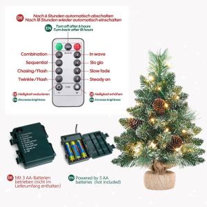 Mini Kerstboom met LED Verlichting, 70 cm, Dennenboom met Sterpiek en Echte Dennenappels, Voor Kerstdecoratie, Advent (70 cm met Afstandsbediening)