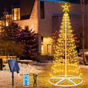 Kerstboom op zonne-energie, metaal, grote kegelvorm, 250 leds, lichtboom, 8 modi, waterdicht, kerstverlichting, buitenverlichting, kerstverlichting voor tuin, balkon, kerstdecorati