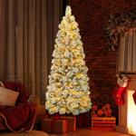 Kunstkerstboom met verlichting, 180 cm, pop-up dennenboom met 170 warmwitte ledlampen en 517 takuiteinden, gevlokte kerstboom, kunstboom voor thuis, bedrijf en kantoor