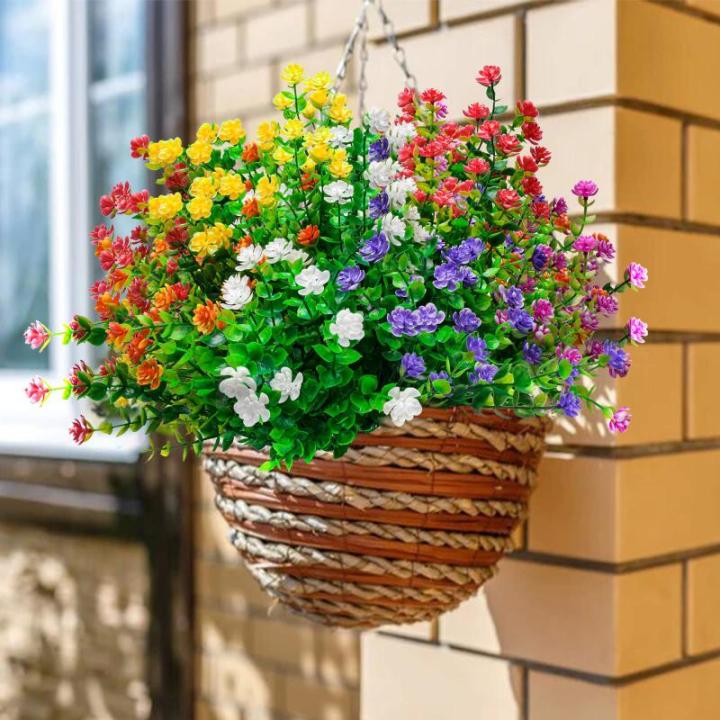 12 bundels voor buiten, , uv-bestendige plastic bloemen, decoratie, weerbestendige kunstbalkonplanten voor balkon, tuin, balkonbak, bloembak, voor binnen en buiten