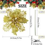 Weihnachtsblumen Künstlich, Weihnachtsbaum Blumen Mit 15 Clips, Glitzer Blumen Weihnachten, Künstliche Blumen für Weihnachten (Gold)