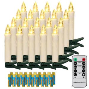 20 LED Kerstkaarsen Draadloos met Afstandsbediening Timer Flikkeren Dimbaar Warmwit Kerstverlichting Kerstdecoratie, LED Kerstboom Kaarsen Buiten Waterdicht（met 20 batterijen）