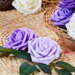 Kunstbloemen, rozen, 25 stuks, kunstrozen met steel, doe-het-zelf decoratie, voor bruiloft, boeketten, bruid, woondecoratie, serie violet