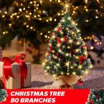 Mini kerstboom van 60 cm met 50 led-lichtslingers, doe-het-zelf kunstkerstboom met ster en rode strikken, dennenappels en rode bessen, decoratie voor Kerstmis, thuis, keuken, eetta