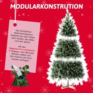 Onin, kunstkerstboom met kunstsneeuwcoating op punten, met 1250 takken en houten standaard, inclusief 85 PE-spuitgietwerk en 1165 pvc-punten, inklapsysteem (H210 cm)